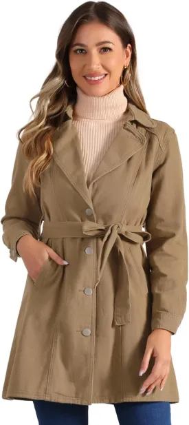 Allegra K Women's Trench Jean Jackets Notched Lapel Midi Denim Jacket