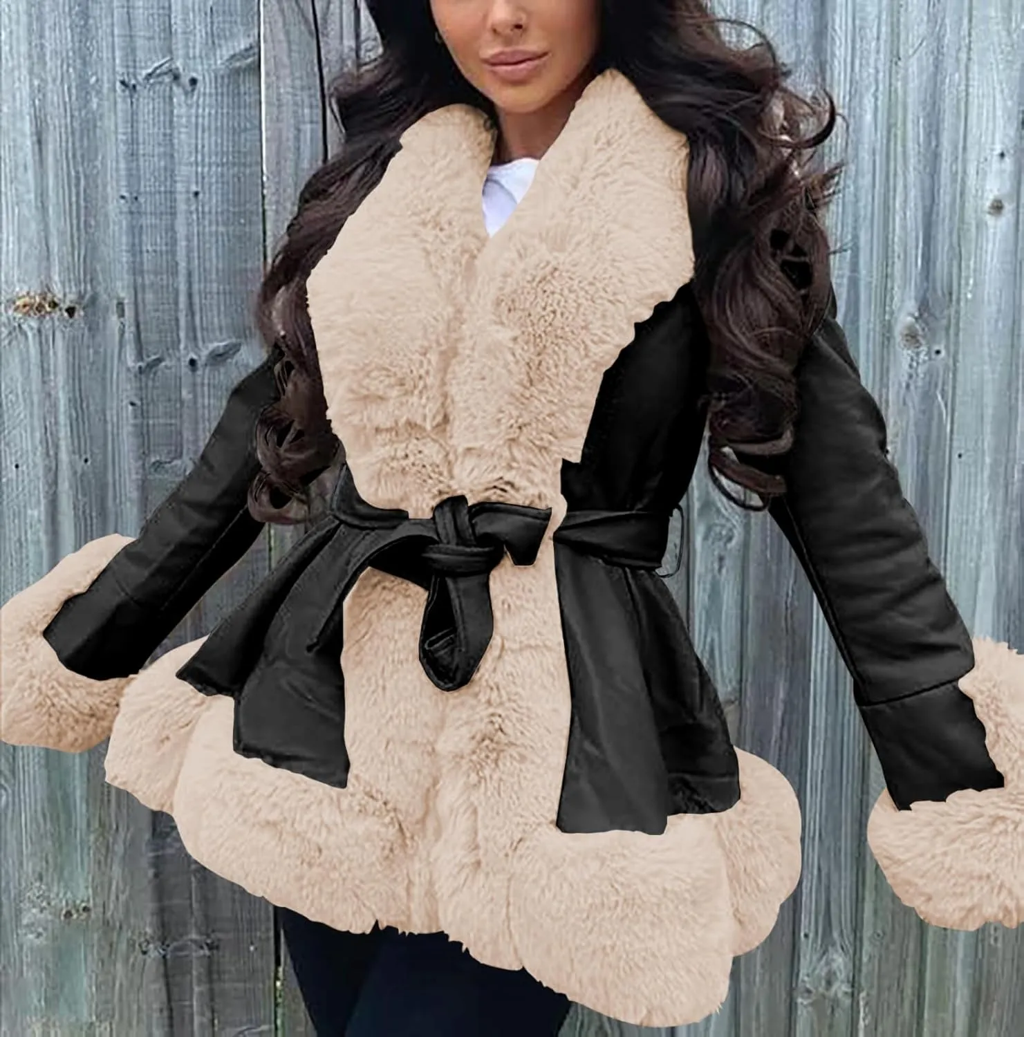Aurgelmir Women's Faux Leather Jacket Coat Short/Long Parka Coat with Fur Collar Outwear