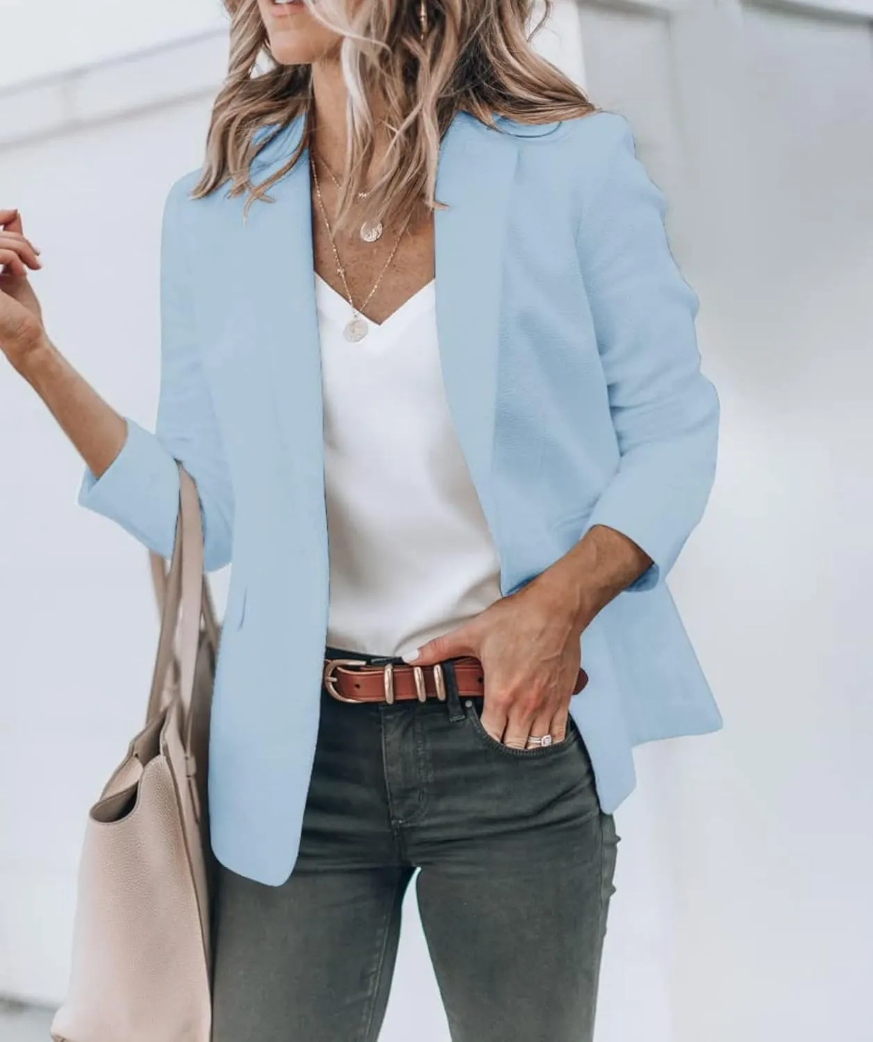 Blazers for Women Business Casual Blazers Open Front Long Sleeve Work Office Jackets Solid Button Lapel Blazer Suit