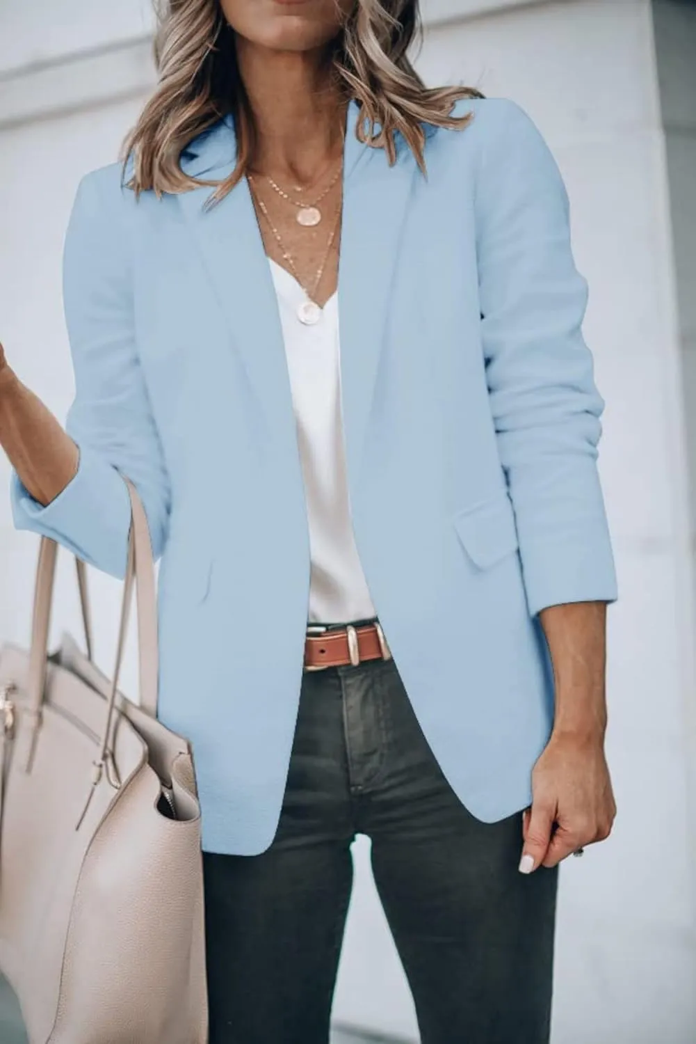 Blazers for Women Business Casual Blazers Open Front Long Sleeve Work Office Jackets Solid Button Lapel Blazer Suit