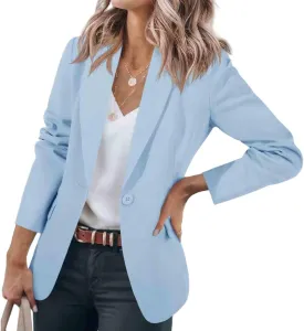 Blazers for Women Business Casual Blazers Open Front Long Sleeve Work Office Jackets Solid Button Lapel Blazer Suit