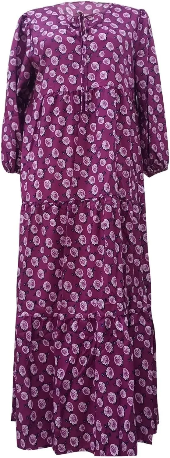 Boho Maxi Dresses for Women 2025 Summer Loose V Neck Puff Short Sleeve Long Flowy Floral Tiered Plus Size Beach Sundress