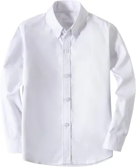 Boys' Button Down Dress Shirts Kids Long Sleeve Solid Collared Uniform Shirt for Toddler Boy (Size 2T-20)