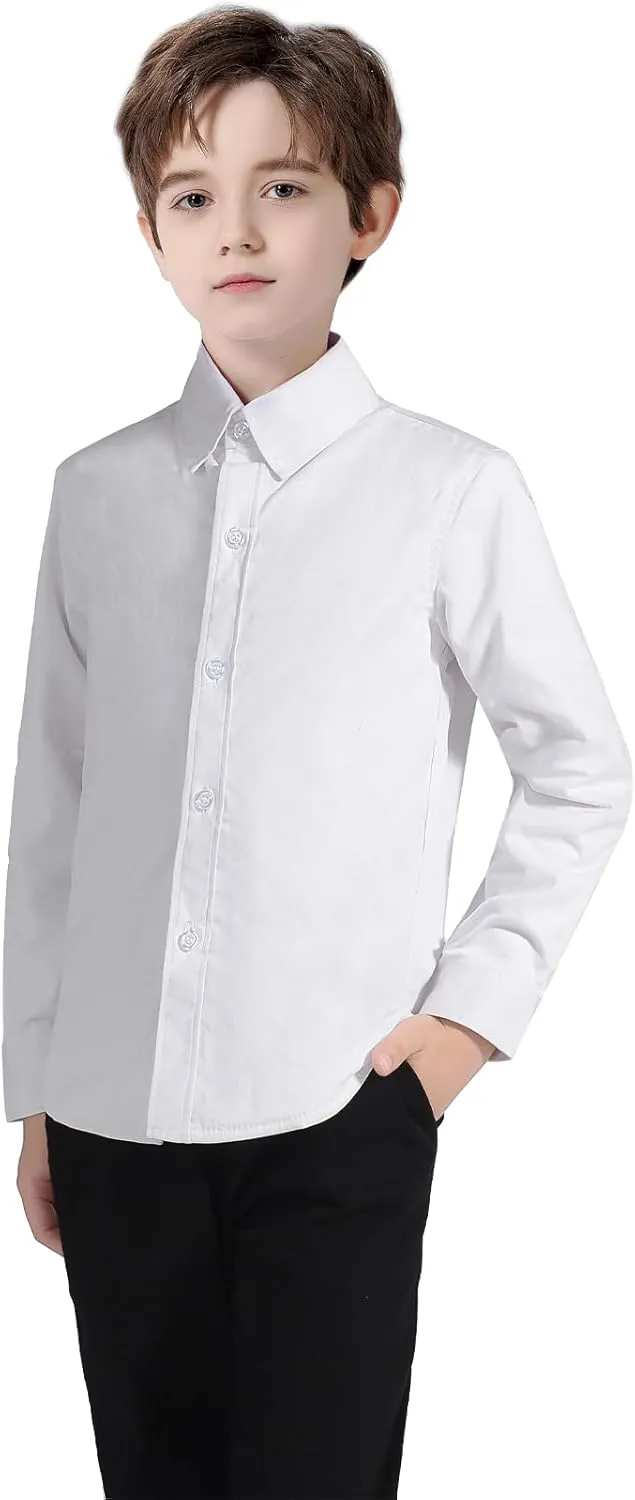 Boys' Button Down Dress Shirts Kids Long Sleeve Solid Collared Uniform Shirt for Toddler Boy (Size 2T-20)