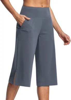 Capri Pants for Women Wide Leg Stretchy Pull On Athletic Yoga Legging with Pockets Summer Casual Capris Outfits