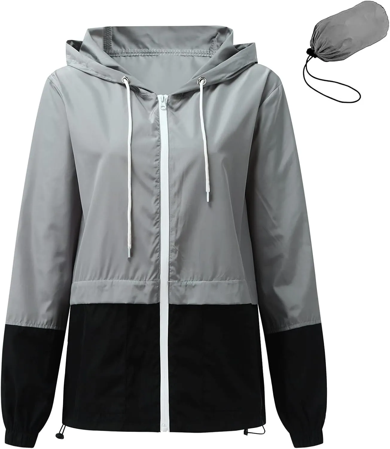 Cdiecer Women's Raincoat Waterproof Windbreaker Hoodie Sunscreen Zipper Jacket Lightweight Outdoor Hiking Color Block Jacket
