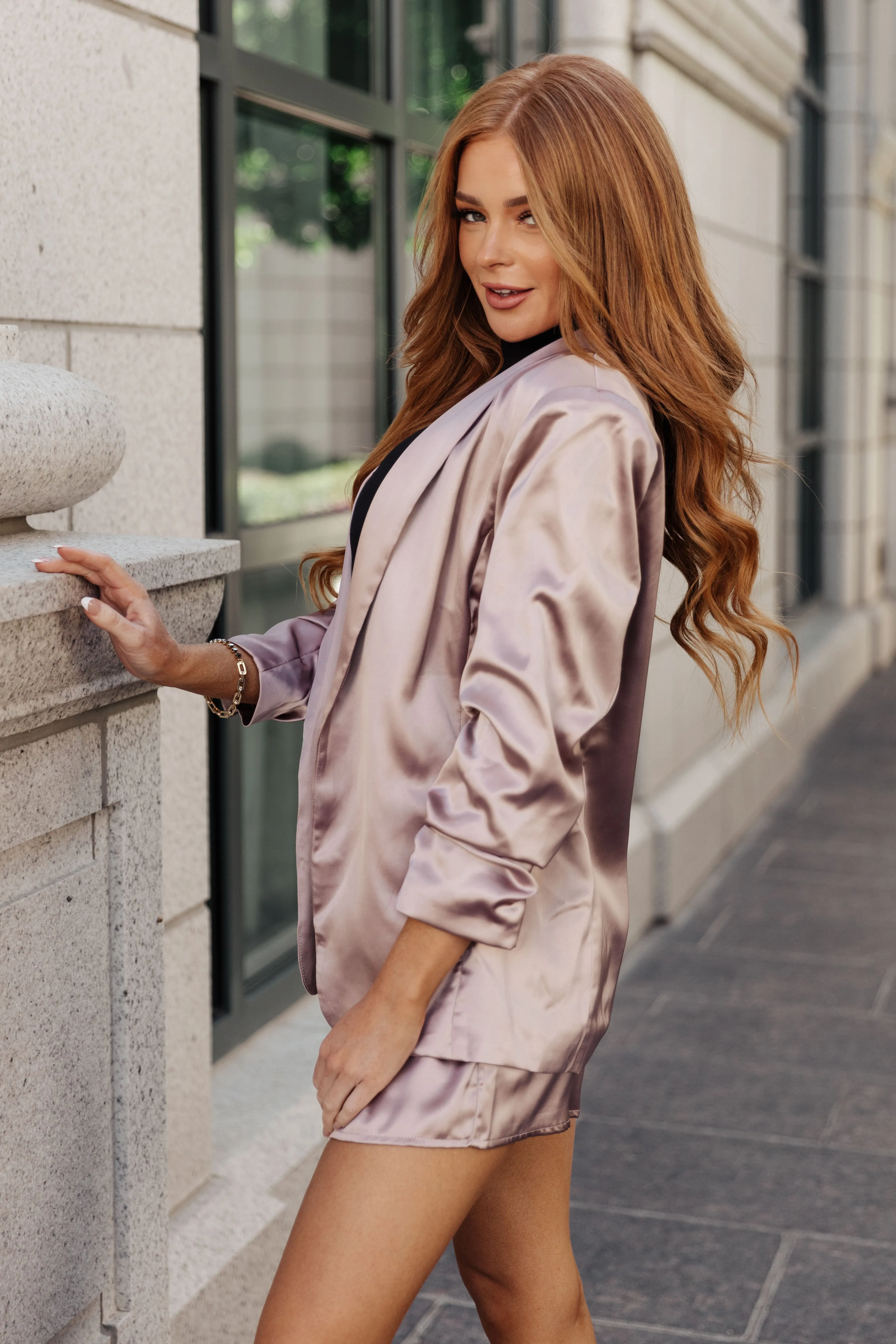 Champagne and Roses Satin Coquette Blazer