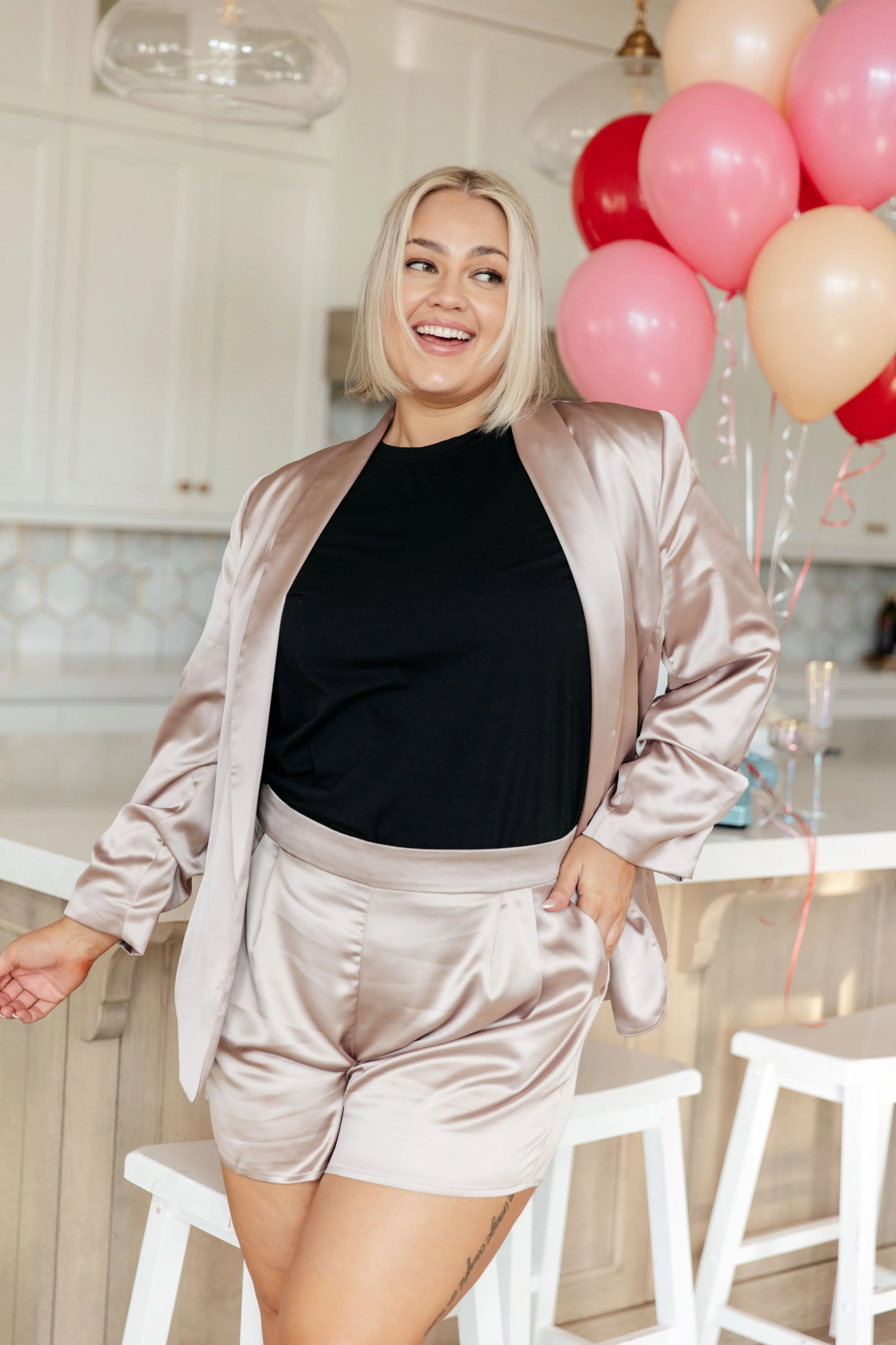 Champagne and Roses Satin Coquette Blazer