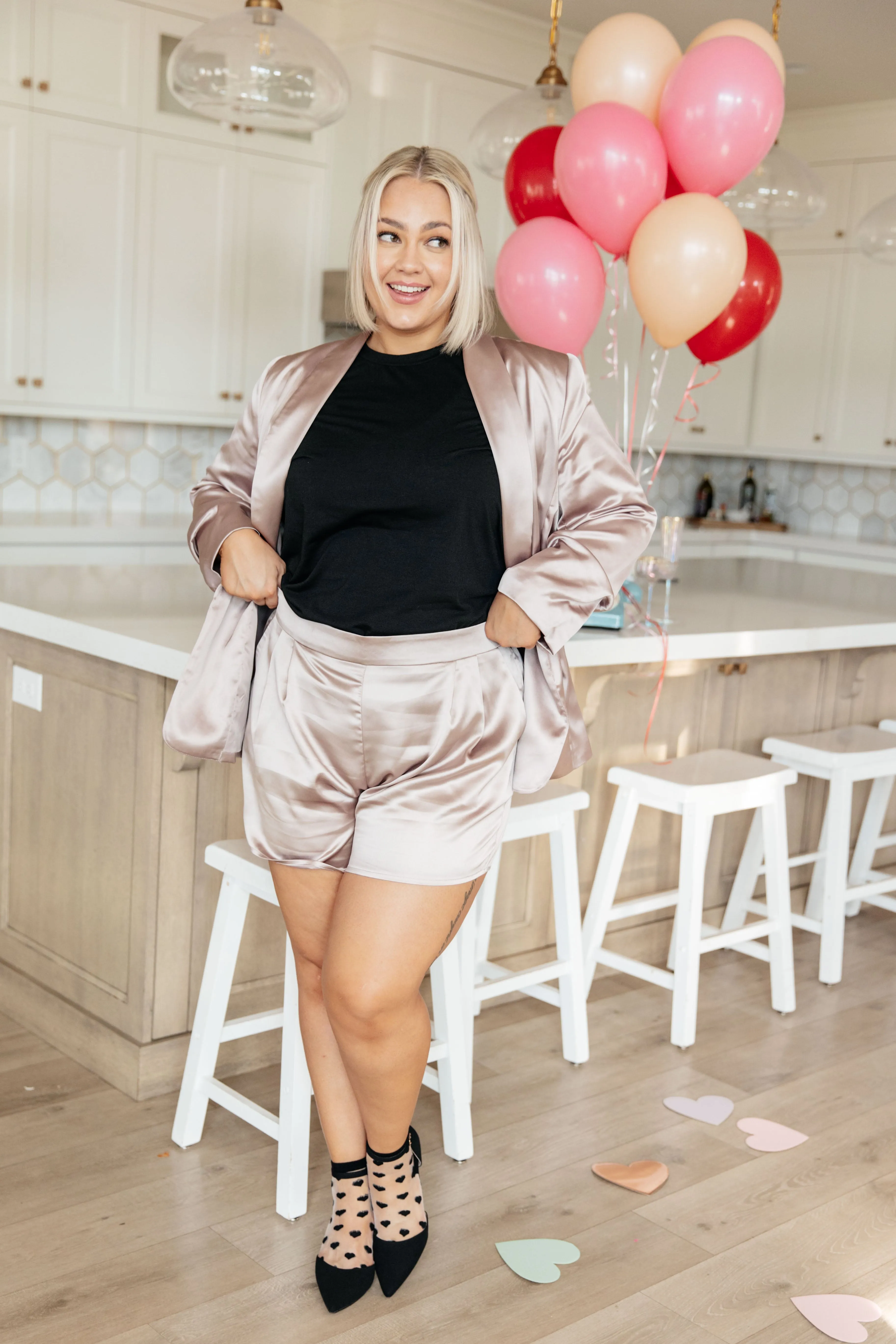 Champagne and Roses Satin Coquette Blazer