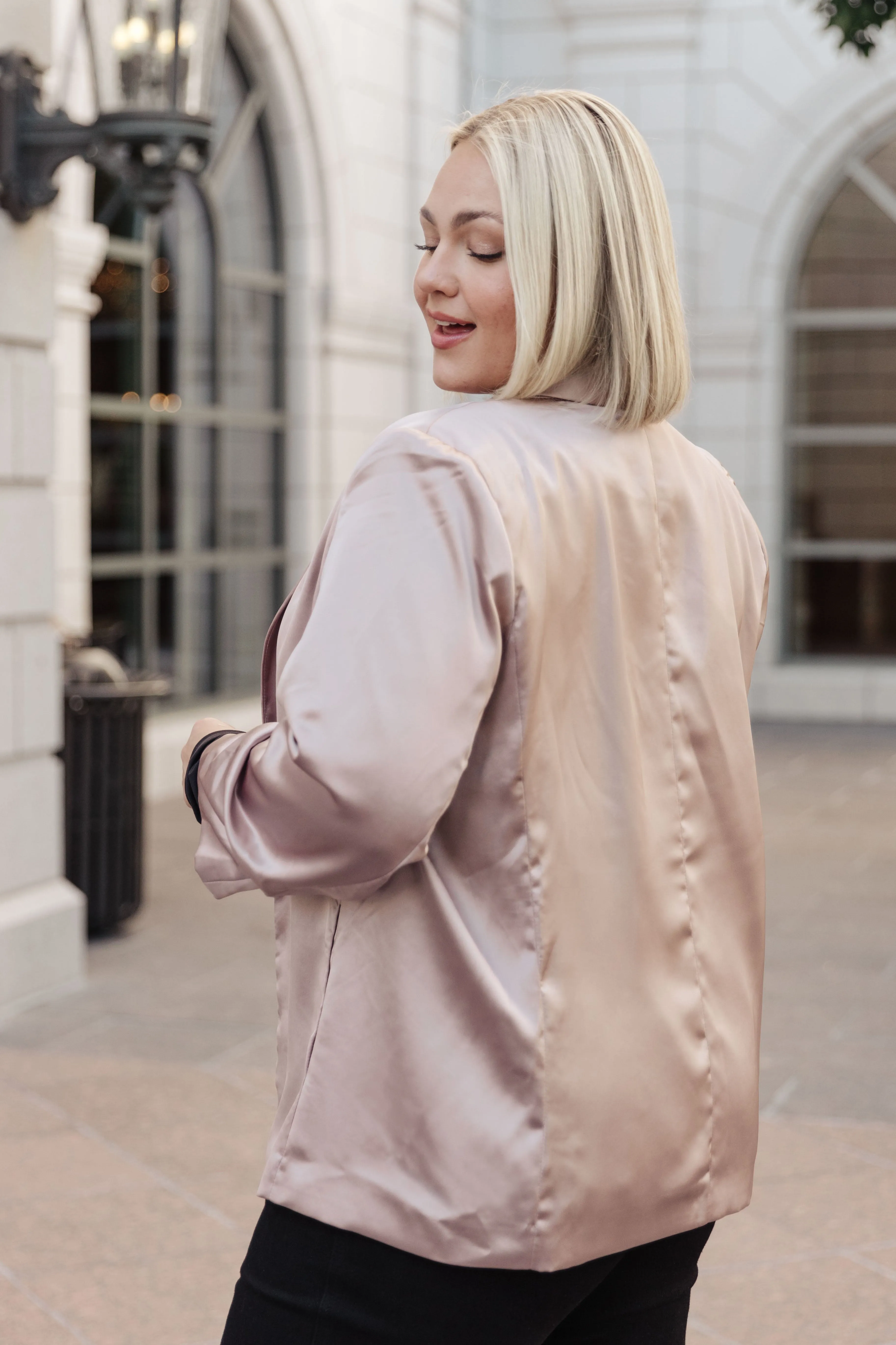Champagne and Roses Satin Coquette Blazer
