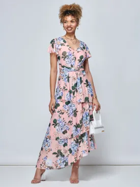 Danica Tiered Hem Mesh Maxi Dress, Pink Multi