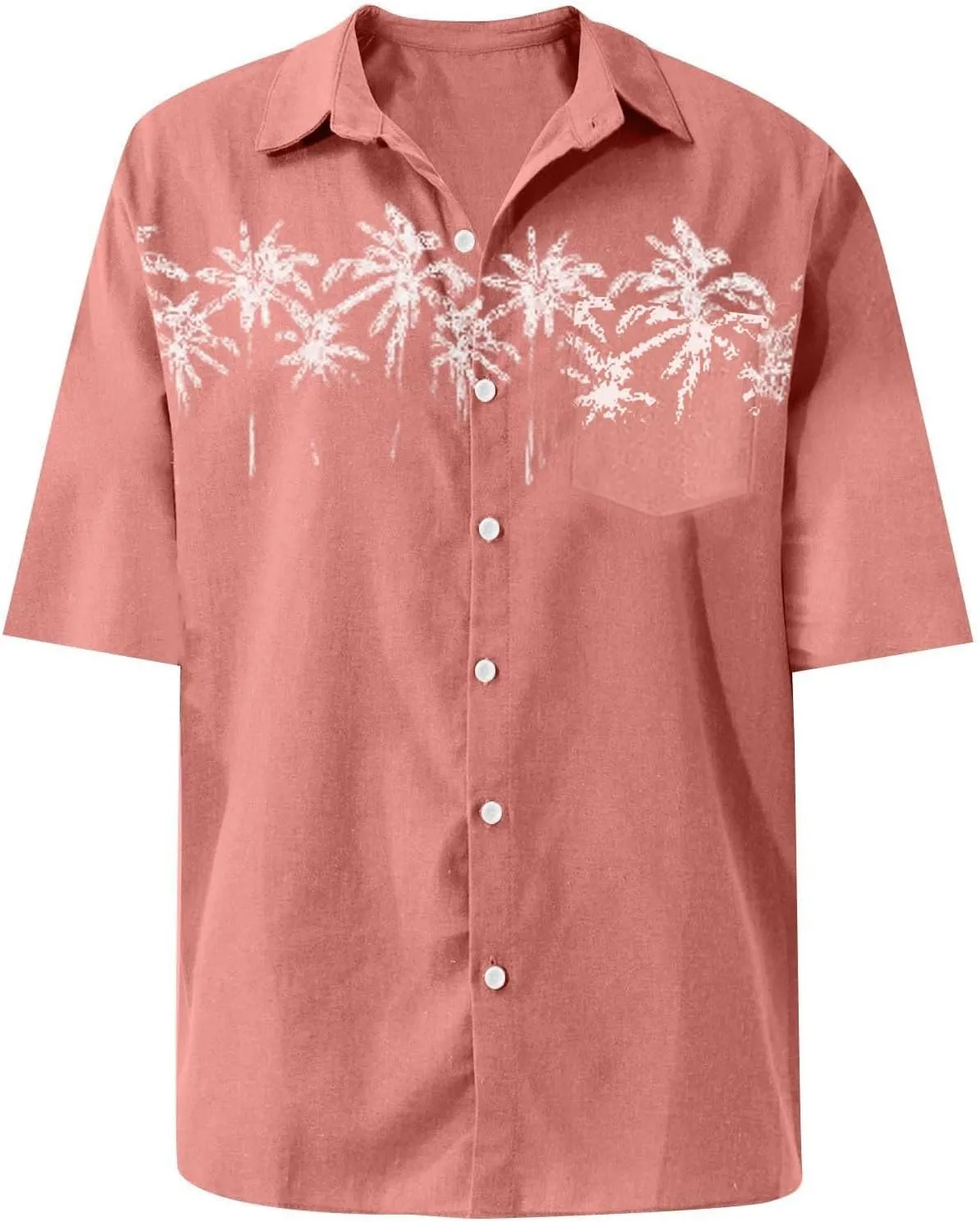 Fashion Hawaiian Short Sleeve Shirts Mens Button Down Beach Plain Floral T-Shirt Spread Collared Textured Travel Tops