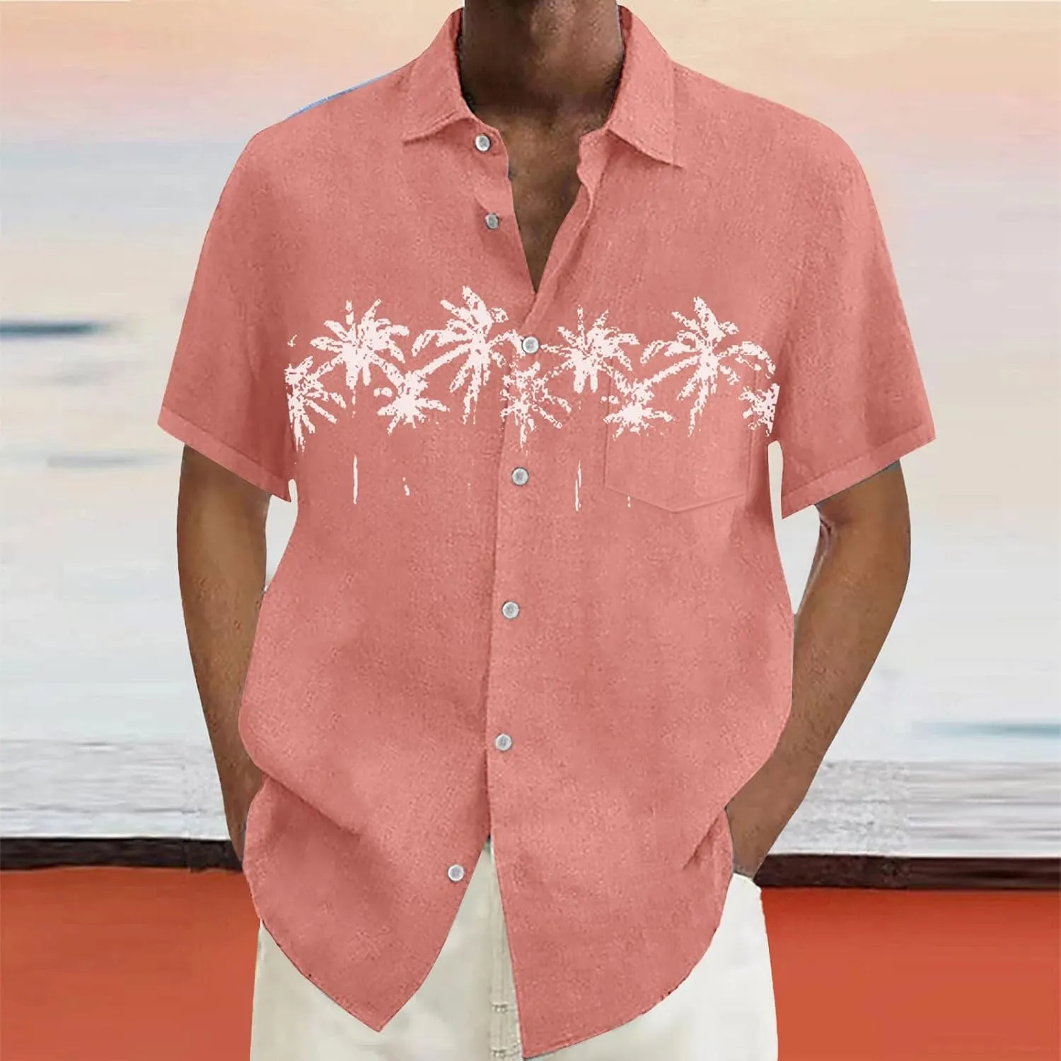 Fashion Hawaiian Short Sleeve Shirts Mens Button Down Beach Plain Floral T-Shirt Spread Collared Textured Travel Tops