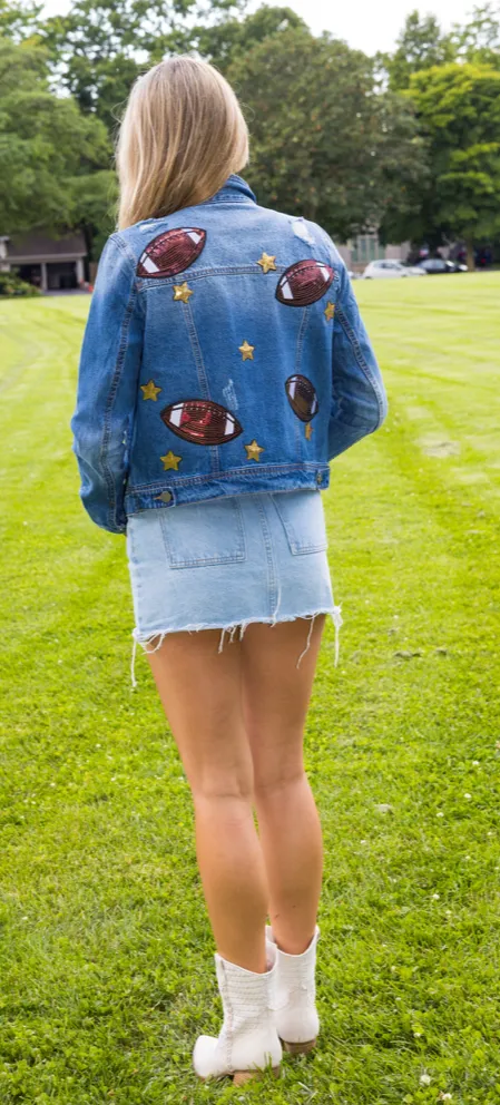 Game Day Jacket, Blue Denim, Football Explosion