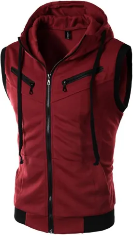 Hoodie Tank Top Men's Sleeveless Slim Fit Hoodie Vest Zipper Drawstring Gilet Jacket Bodybuilding Fitness Muscle Cut T Shirt