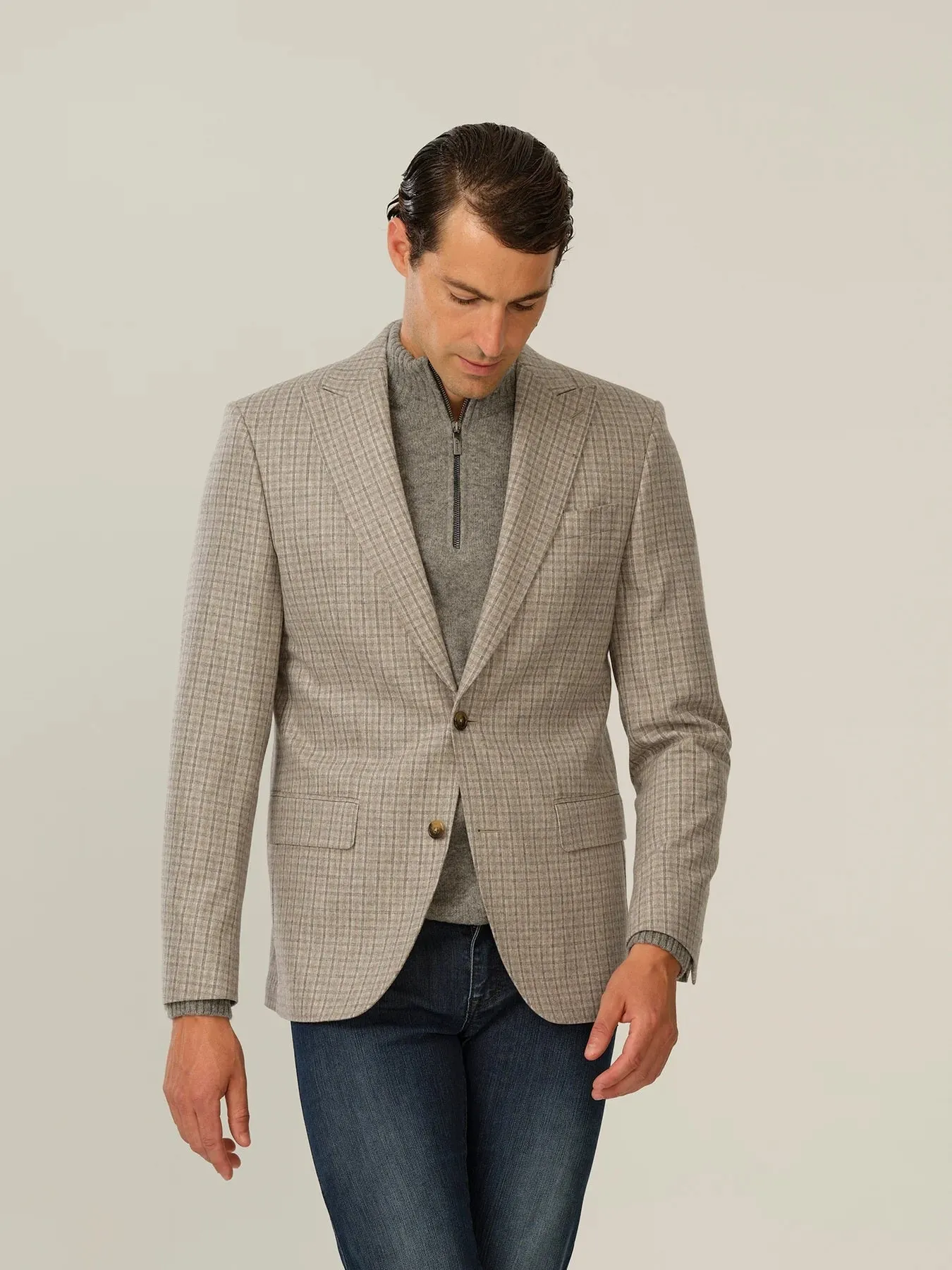 Italian Wool Cashmere Blazer with Stretch - Light Grey