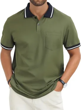 Men's Casual Short Sleeve Polo Shirts Classic Button Summer Collared Golf Top T-Shirt with Pocket