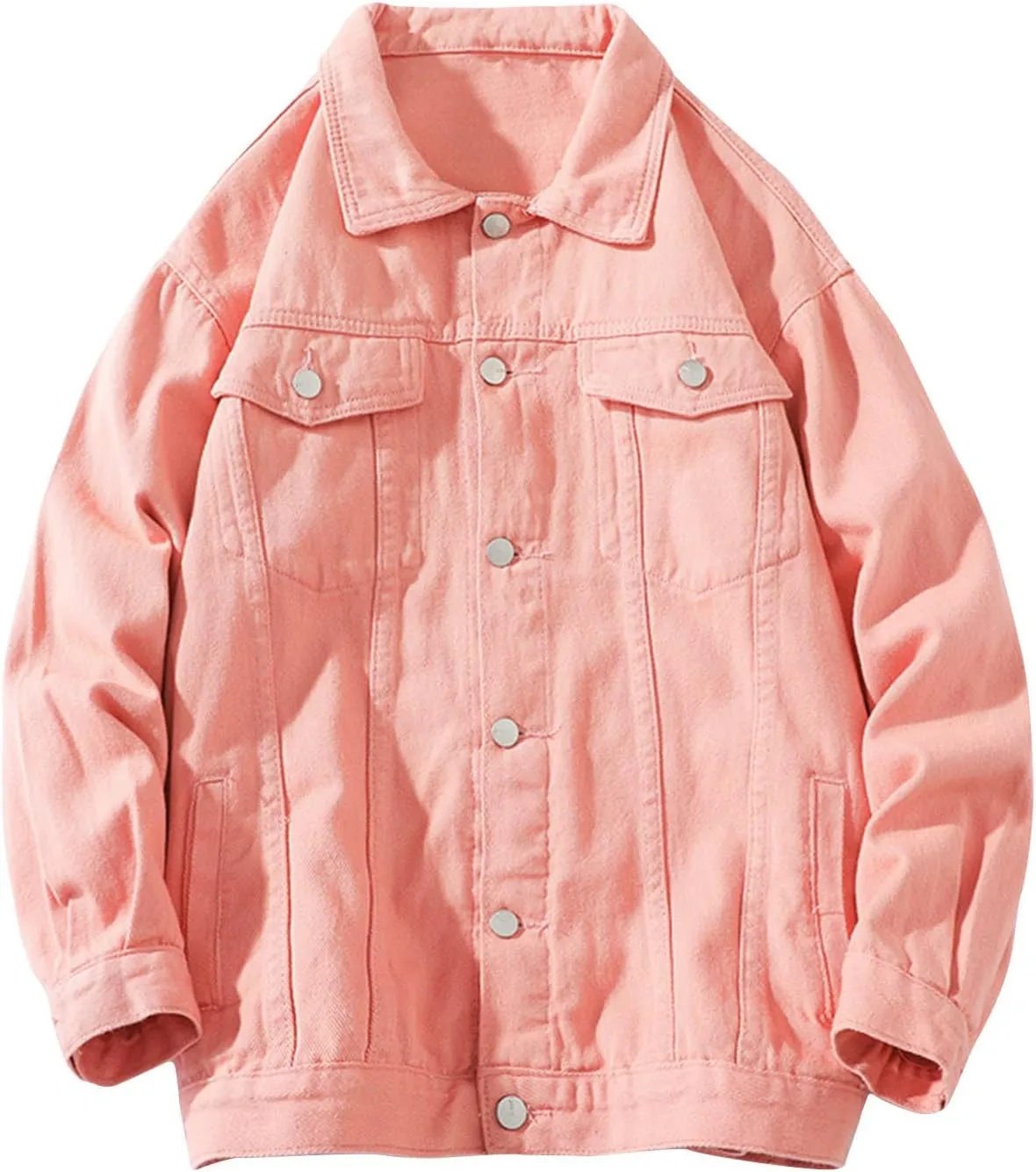 Mens Casual Stylish Denim Jackets Button Down Lapel Long Sleeve Jean Jacket Loose Antique Washed Trucker Coats