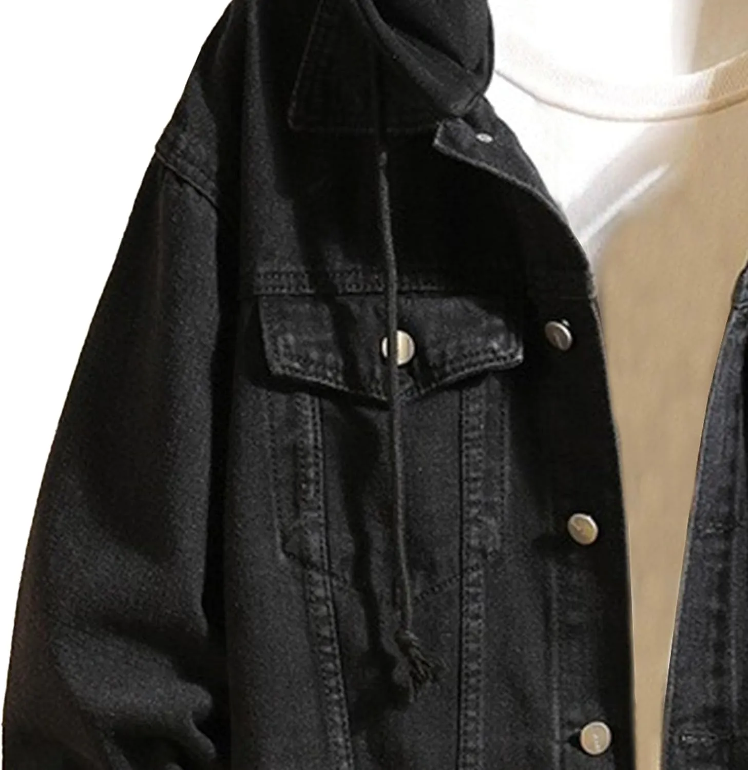 Men's Denim Hoodie Jacket Casual Long Sleeve Button Down Jeans Coat Windproof Hip Hop Trucker Hooded Jackets