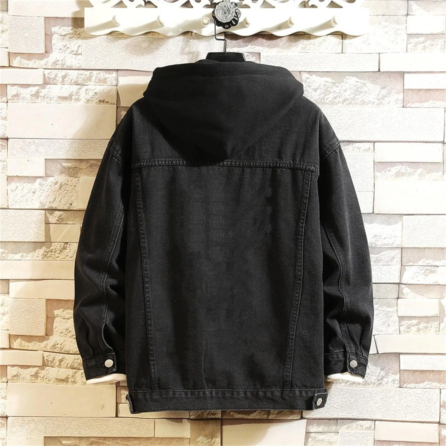 Men's Denim Hoodie Jacket Casual Long Sleeve Button Down Jeans Coat Windproof Hip Hop Trucker Hooded Jackets