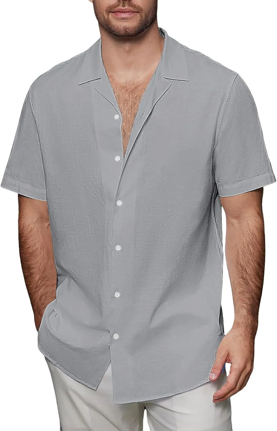 Mens Short Sleeve Button Down Shirt Casual Summer Beach Plain T-Shirts V-Neck Collared Vacation Tropical Tee Tops