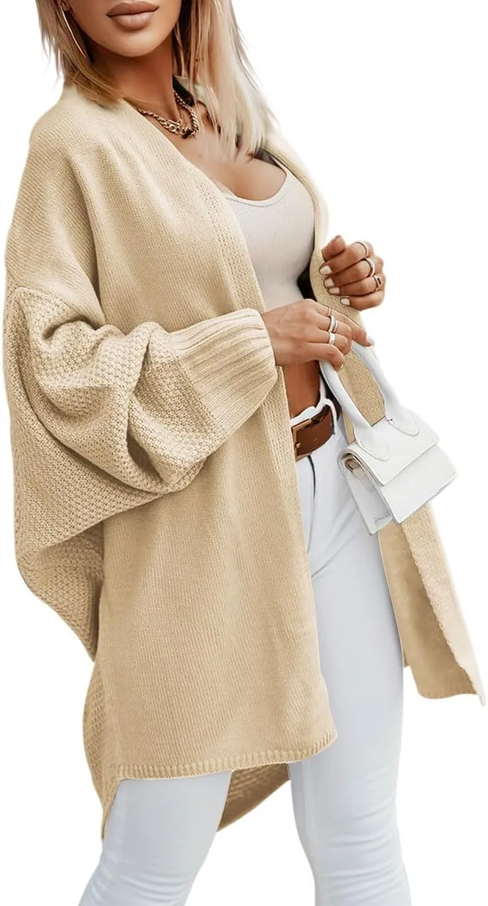 Miladusa Oversized Cardigans for Women Fall 2024 Trendy Open Front Batwing Sleeve Long Cardigan Sweaters