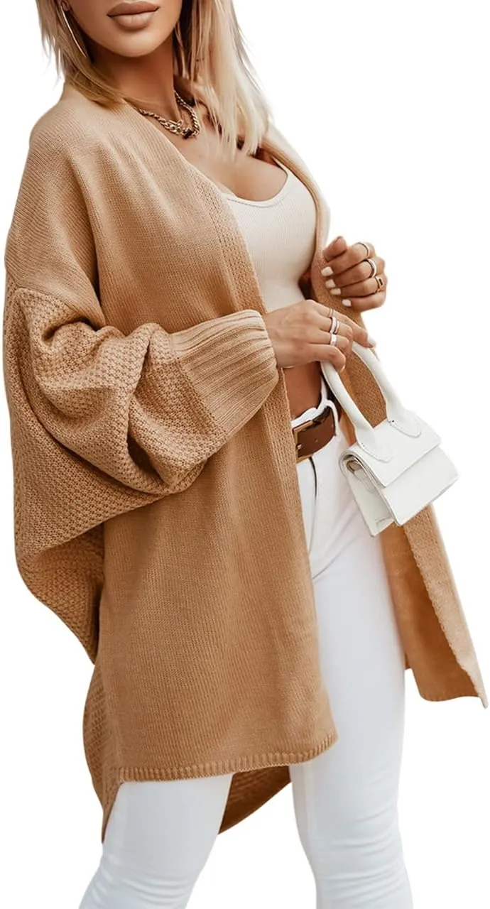 Miladusa Oversized Cardigans for Women Fall 2024 Trendy Open Front Batwing Sleeve Long Cardigan Sweaters