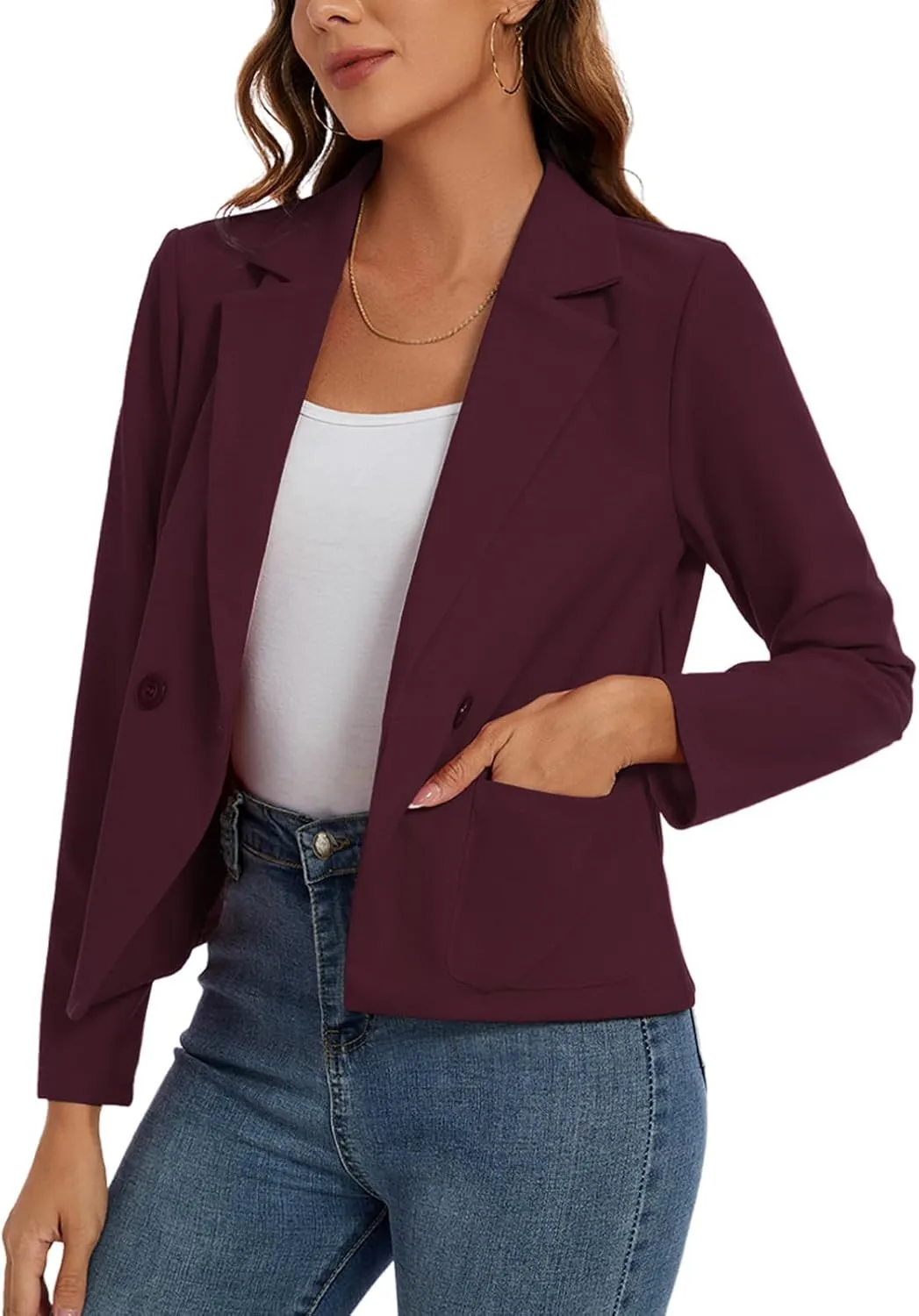MINTLIMIT Women's Long Sleeve Blazers Button Front Notch Lapel Jacket Work Office Blazer with Pockets