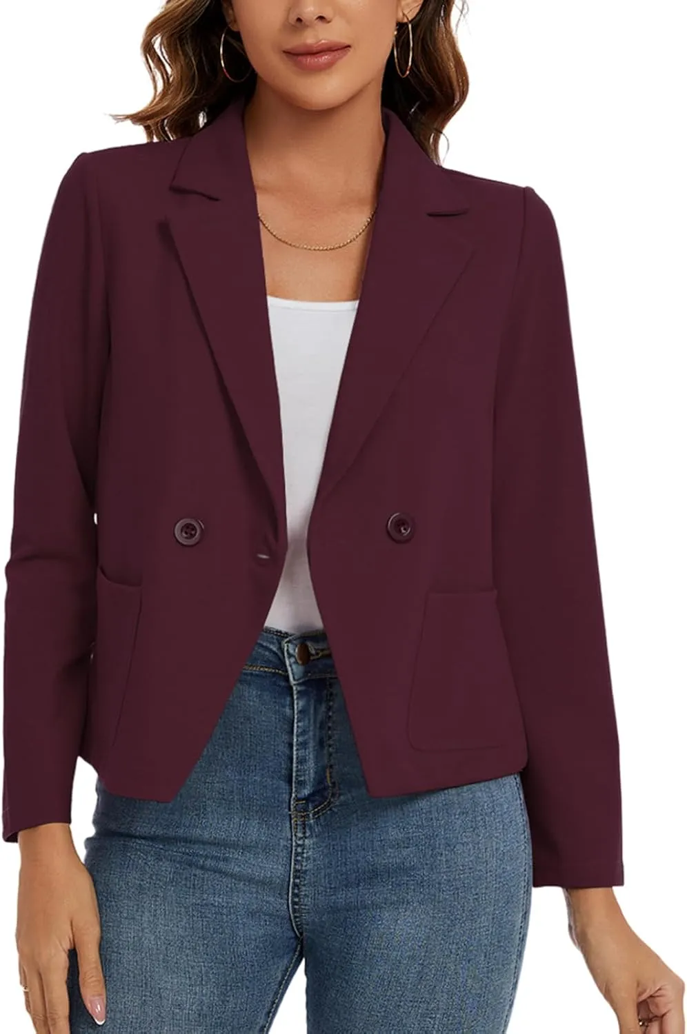 MINTLIMIT Women's Long Sleeve Blazers Button Front Notch Lapel Jacket Work Office Blazer with Pockets