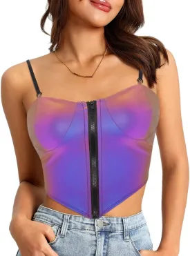 Mocure Womens Crop Tops Tank Metallic Reflective Holographic Tank Top for Rave Festival Club