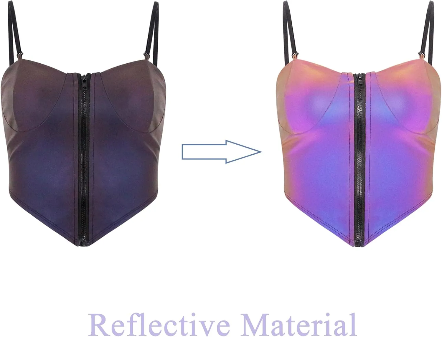 Mocure Womens Crop Tops Tank Metallic Reflective Holographic Tank Top for Rave Festival Club