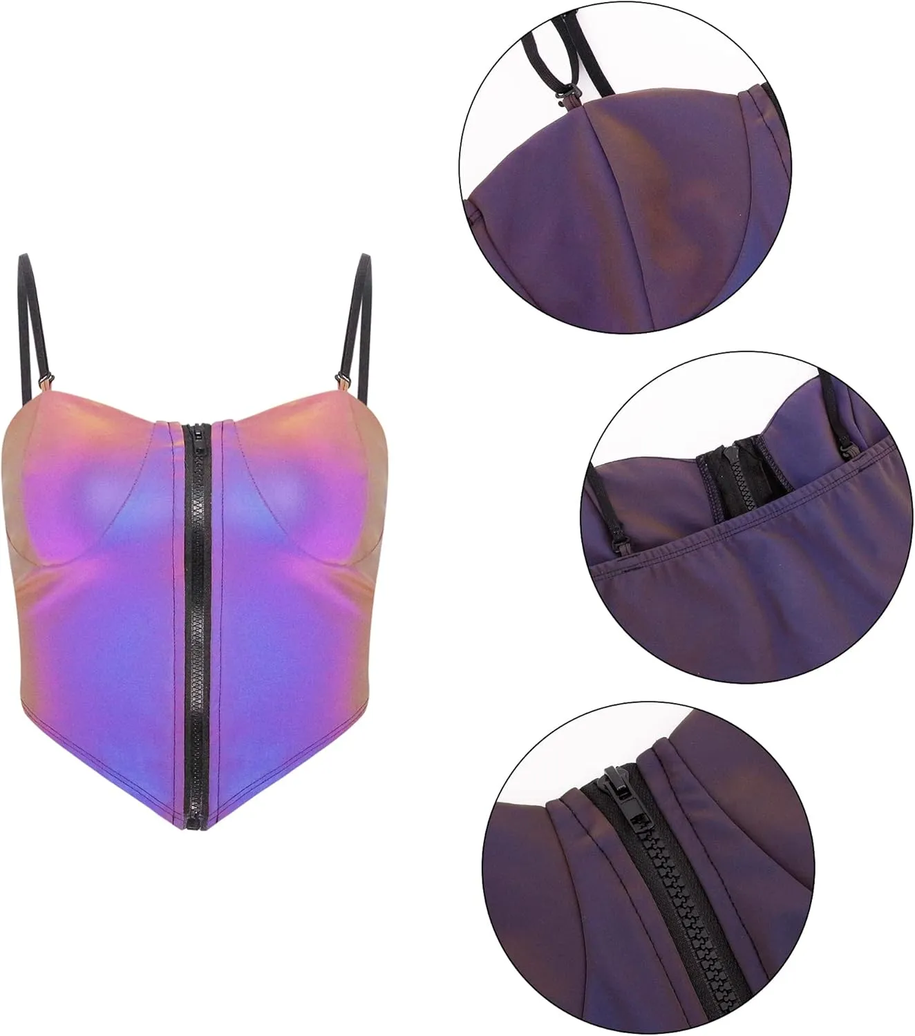 Mocure Womens Crop Tops Tank Metallic Reflective Holographic Tank Top for Rave Festival Club