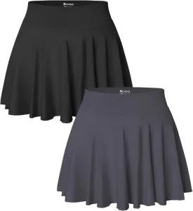 OQQ Women 2 Piece Skirts 2 in 1 Flowy Basic Versatile Stretchy Flared Casual Mini Skirts