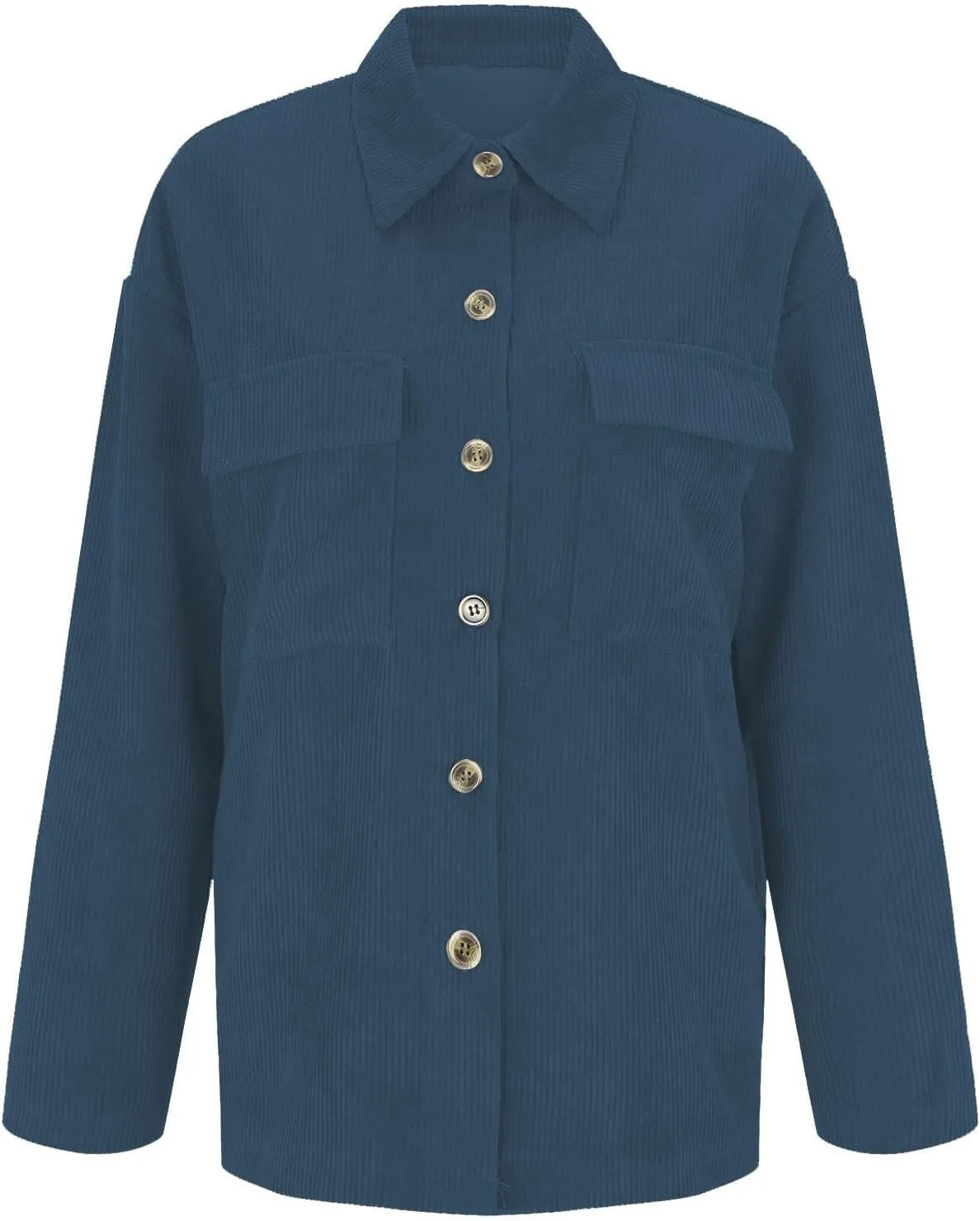 Oversize Corduroy Jacket for Womens Button Lapel Solid Long Sleeve Shirts Shacket Jacket Tops Boyfriend Style Coat