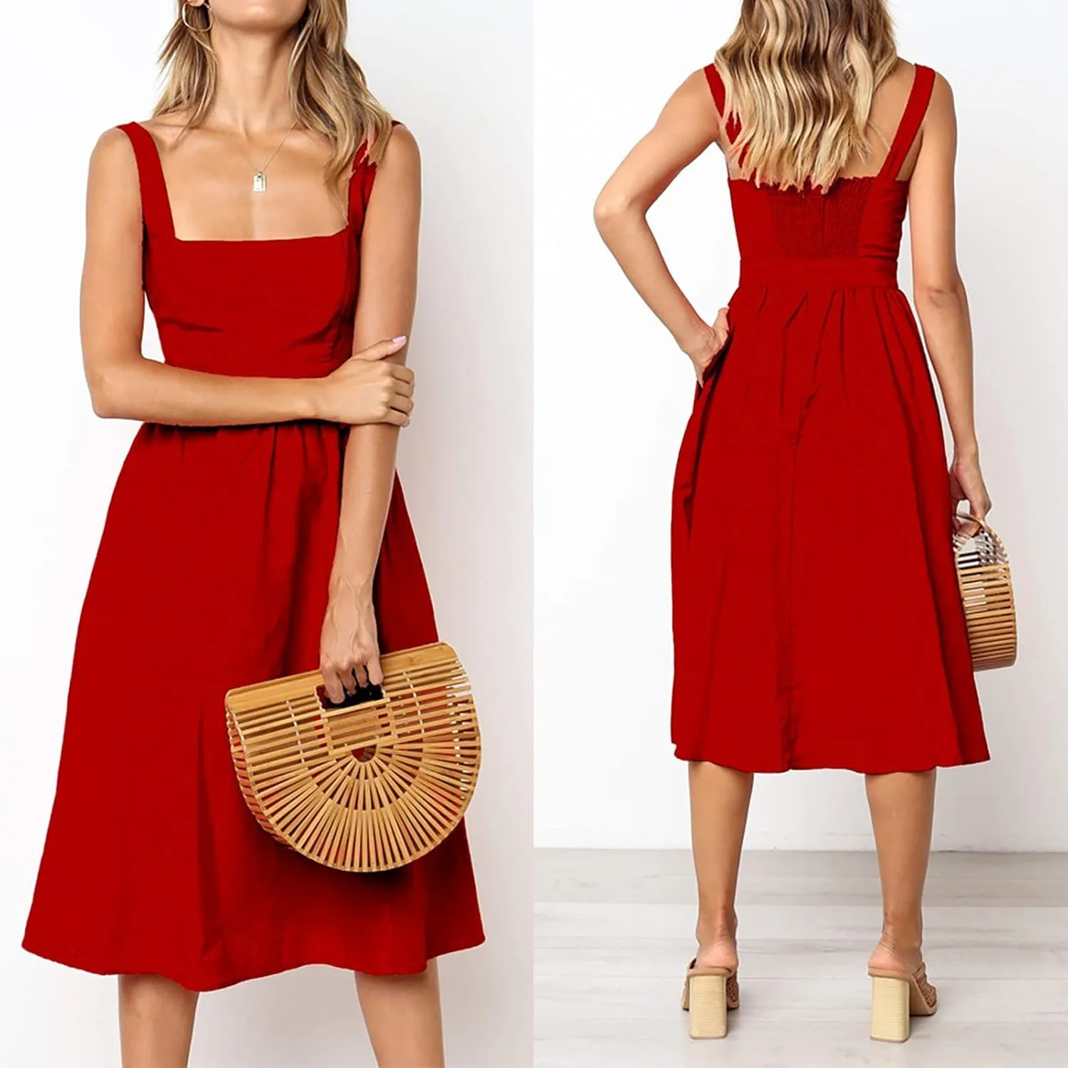 Plus Size Dresses for Curvy Women Casual Tiered Beach Sundress Fit & Flare Flowy V Neck Sleeveless Swing Long Dress