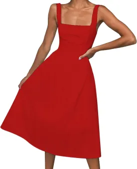 Plus Size Dresses for Curvy Women Casual Tiered Beach Sundress Fit & Flare Flowy V Neck Sleeveless Swing Long Dress