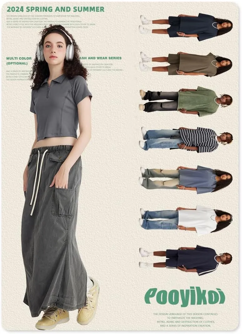 Pooyikoi Women's High Waist Pencil Skirt Elastic Trendy Skirts Casual Office Work Skirts Back Slit Knee Length Midi Skirts