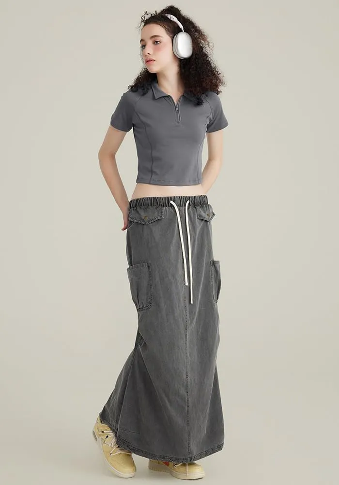 Pooyikoi Women's High Waist Pencil Skirt Elastic Trendy Skirts Casual Office Work Skirts Back Slit Knee Length Midi Skirts