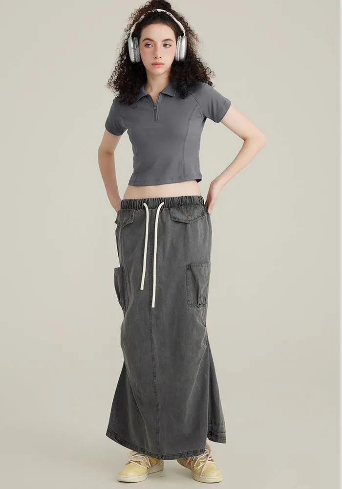Pooyikoi Women's High Waist Pencil Skirt Elastic Trendy Skirts Casual Office Work Skirts Back Slit Knee Length Midi Skirts