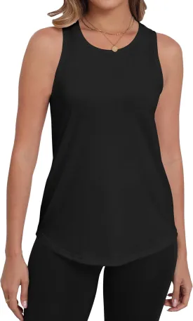 PRIMODA Womens Sleeveless Tank Tops Crew Neck Loose Fit Summer Casual Flowy Curved Tunic Shirt