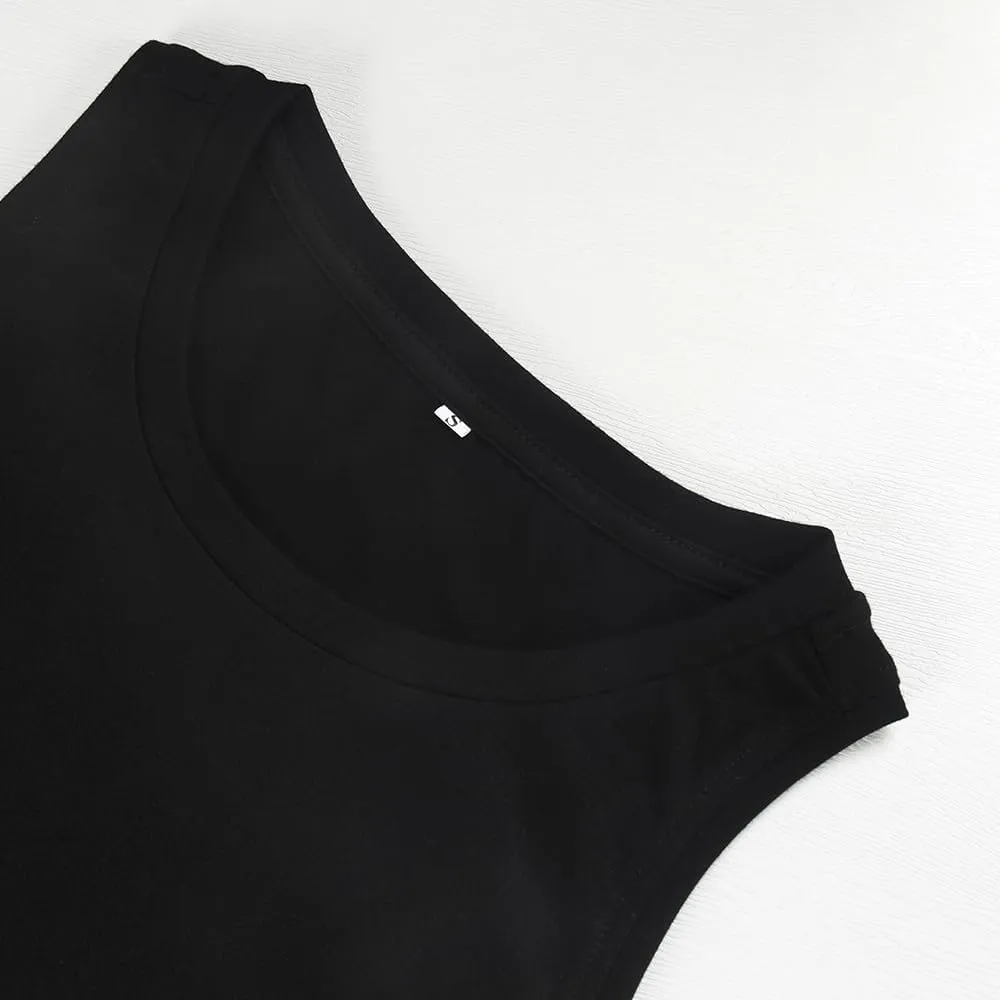 PRIMODA Womens Sleeveless Tank Tops Crew Neck Loose Fit Summer Casual Flowy Curved Tunic Shirt