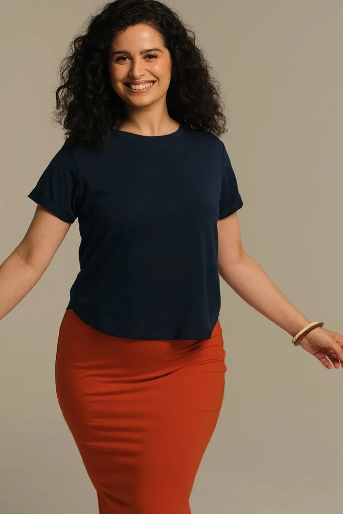 Shorter Bamboo Tee  - Dark Navy