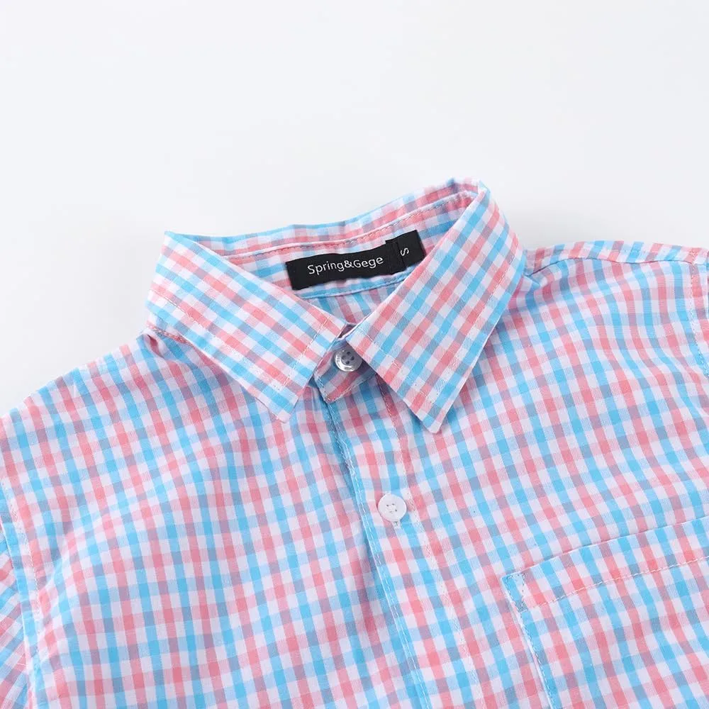 Spring&Gege Boys' Long Sleeve Plaid Poplin Button Down Shirt