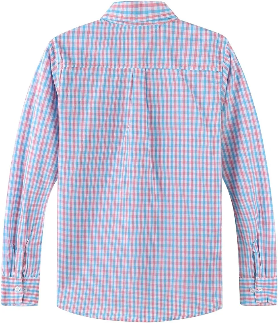Spring&Gege Boys' Long Sleeve Plaid Poplin Button Down Shirt