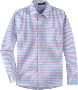 Spring&Gege Boys' Long Sleeve Plaid Poplin Button Down Shirt