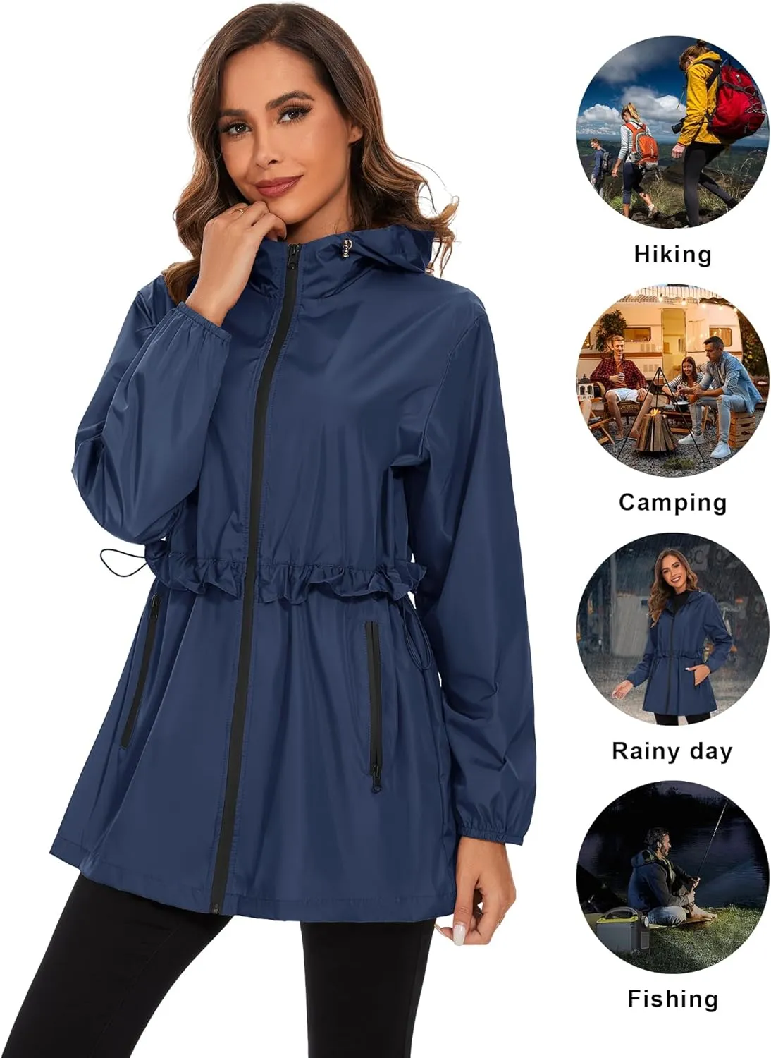 TCOT Rain Jackets for Women Waterproof Packable Hooded Rain Coat Lightweight Windbreaker with Pocket