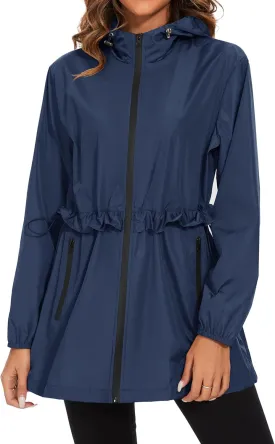 TCOT Rain Jackets for Women Waterproof Packable Hooded Rain Coat Lightweight Windbreaker with Pocket