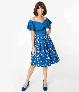 Unique Vintage   Pantone Classic Blue Color Chips Print Jayne Swing Skirt