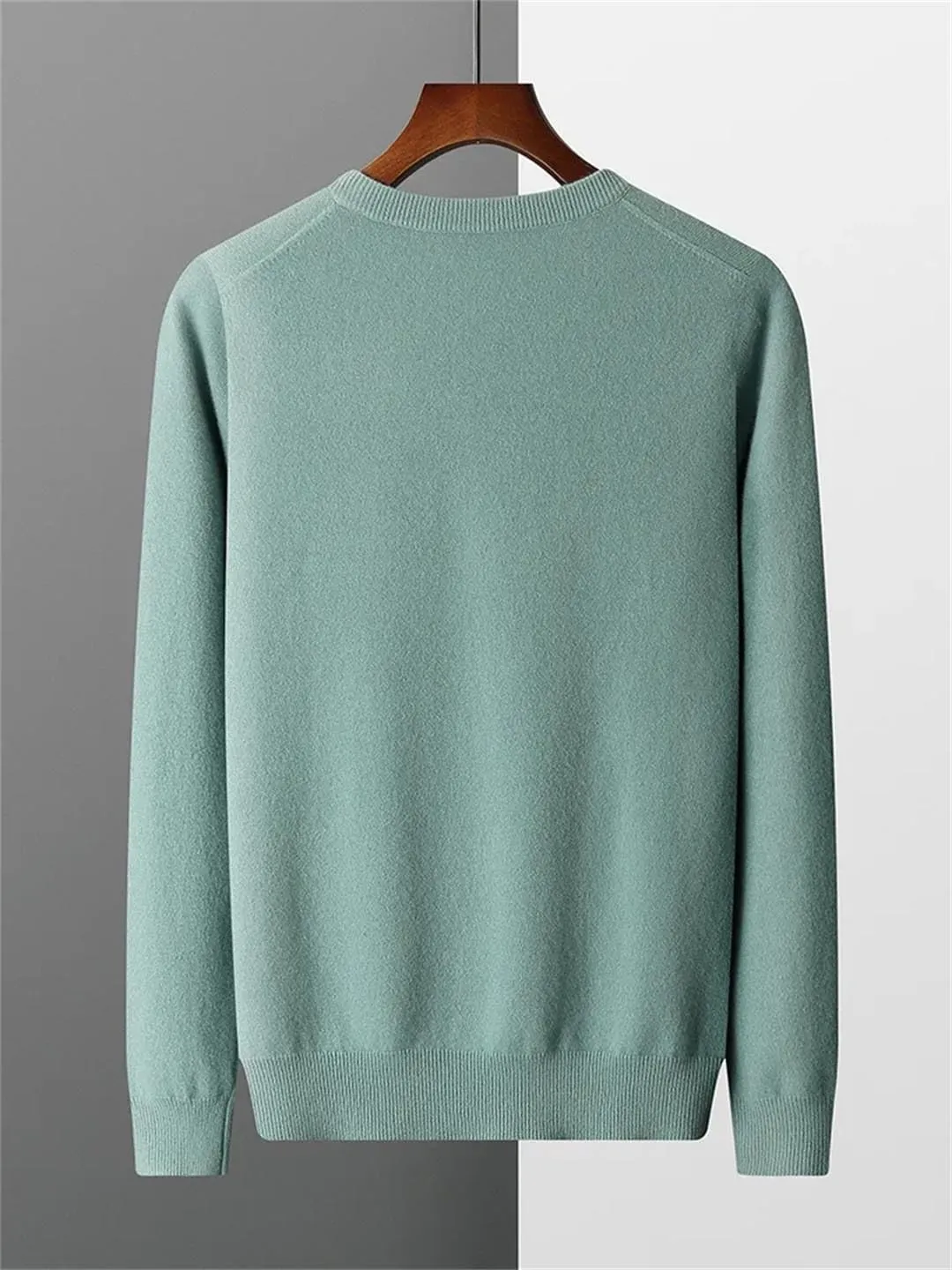 Vsadsau Men's Autumn and Winter Merino Wool Sweater V-Neck Knitted Casual Loose Pullover