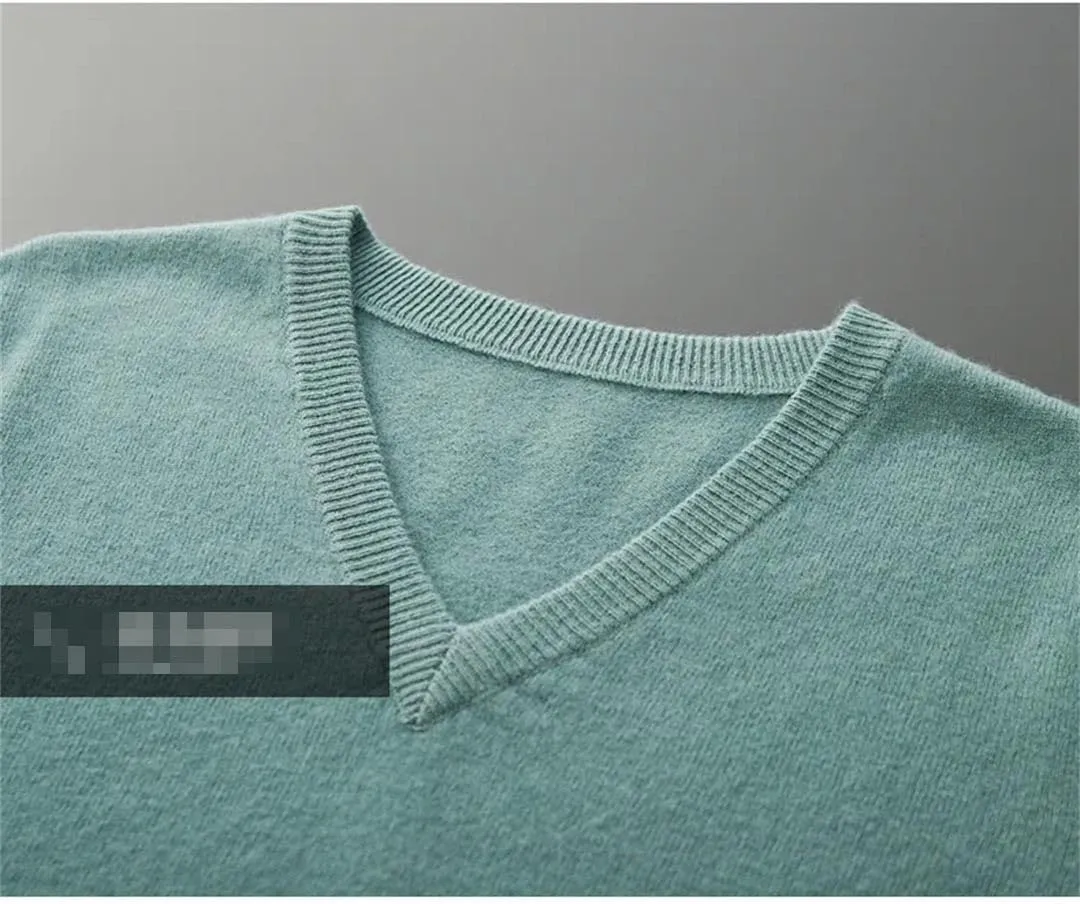 Vsadsau Men's Autumn and Winter Merino Wool Sweater V-Neck Knitted Casual Loose Pullover